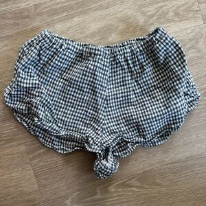 Reformation Green and White Gingham Elastic Waist Shorts